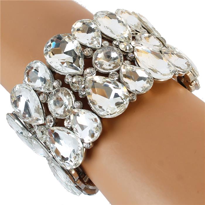 Lauren - clear crystal double teardrop stretch bracelet