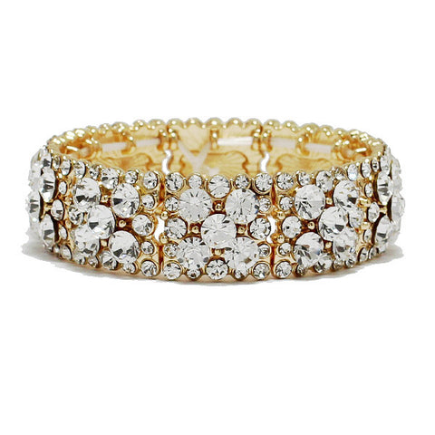 LEAH - clear Gold bubble stretch rhinestone bracelet)