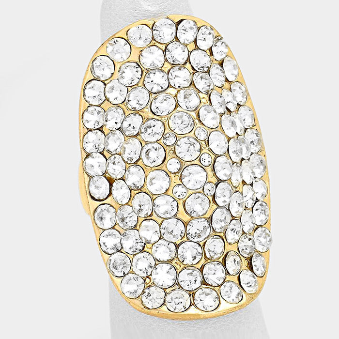 Leela- clear gold pave stretchable cocktail ring