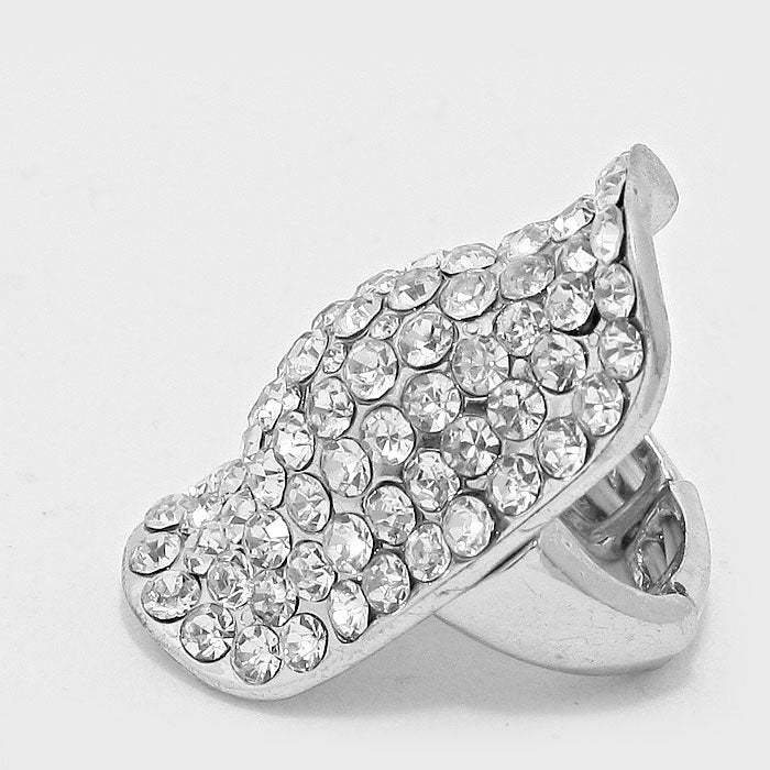 Leela- clear silver pave stretchable cocktail ring