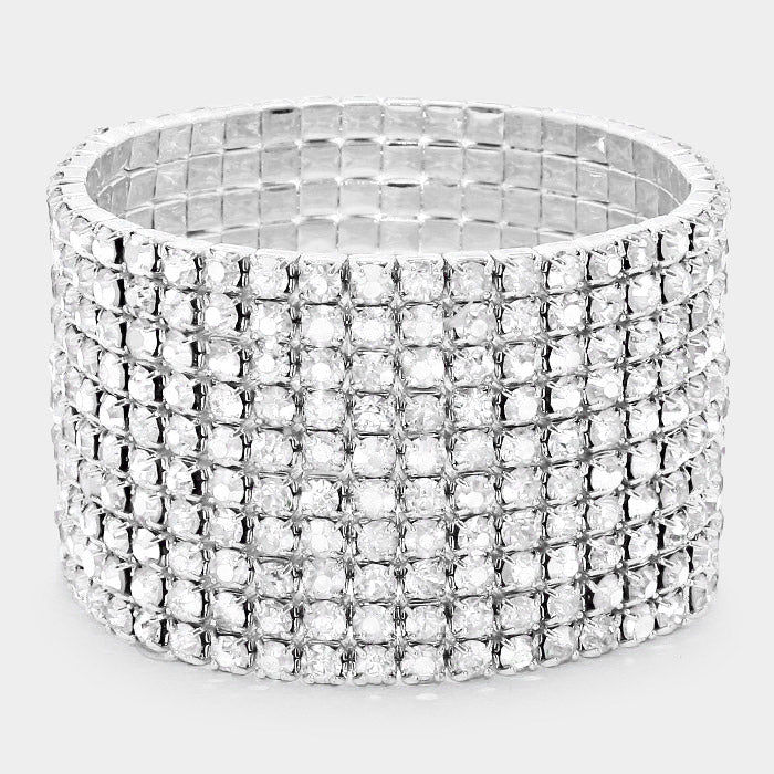Madison - clear  silver 10 row stretch rhinestone bracelet