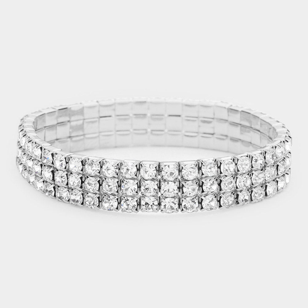 MADISON -  clear 3 row stretch rhinestone bracelet