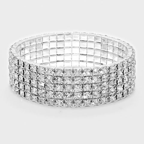 Madison - clear silver 5 row rhinestone stretch bracelet