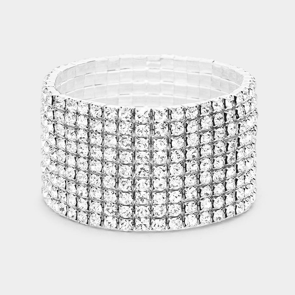 Madison - clear 9 row rhinestone stretch bracelet