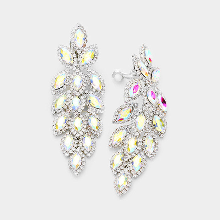 Sydney – ab silver clip on marquise rhinestone earrings