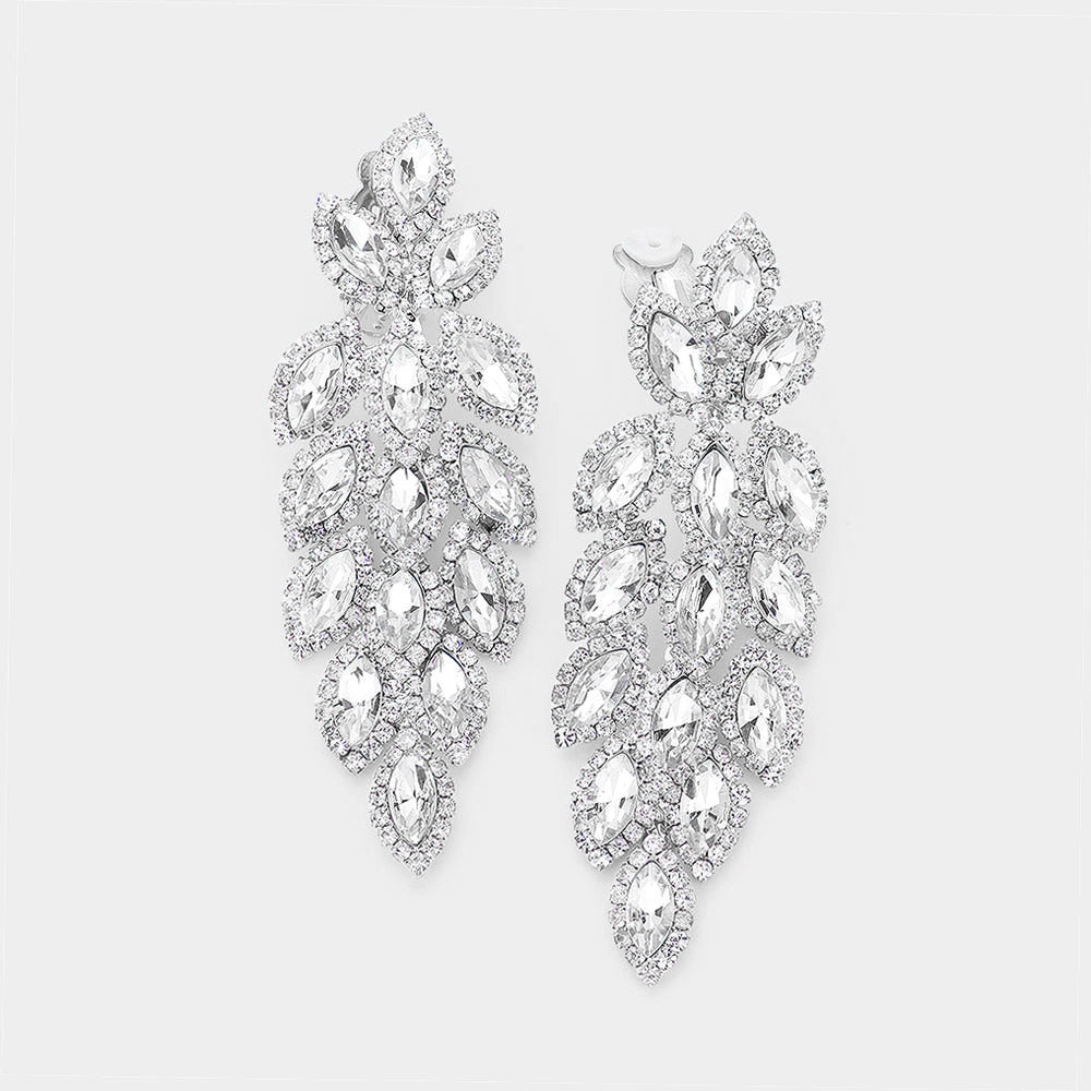 Sydney – clear silver marquise clip on rhinestone earrings