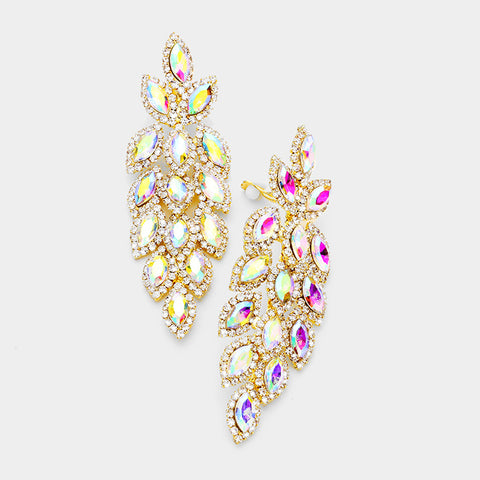 Sydney - ab gold clip on marquise rhinestone earrings