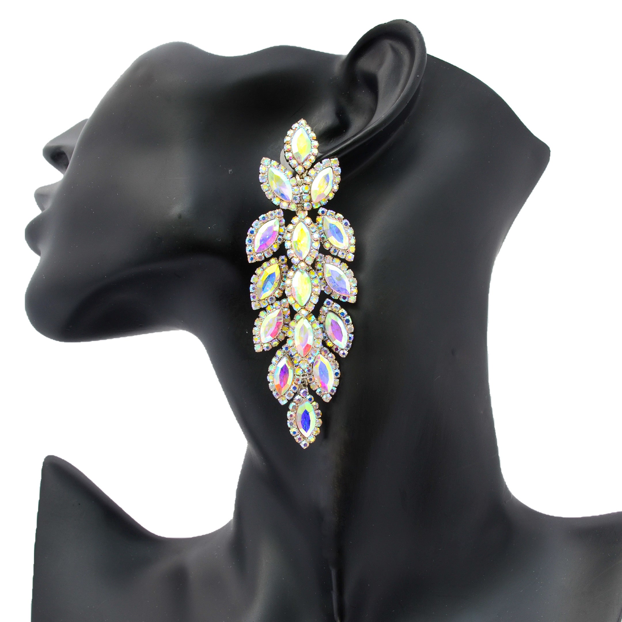 Sydney - ab silver marquise crystal rhinestone earrings