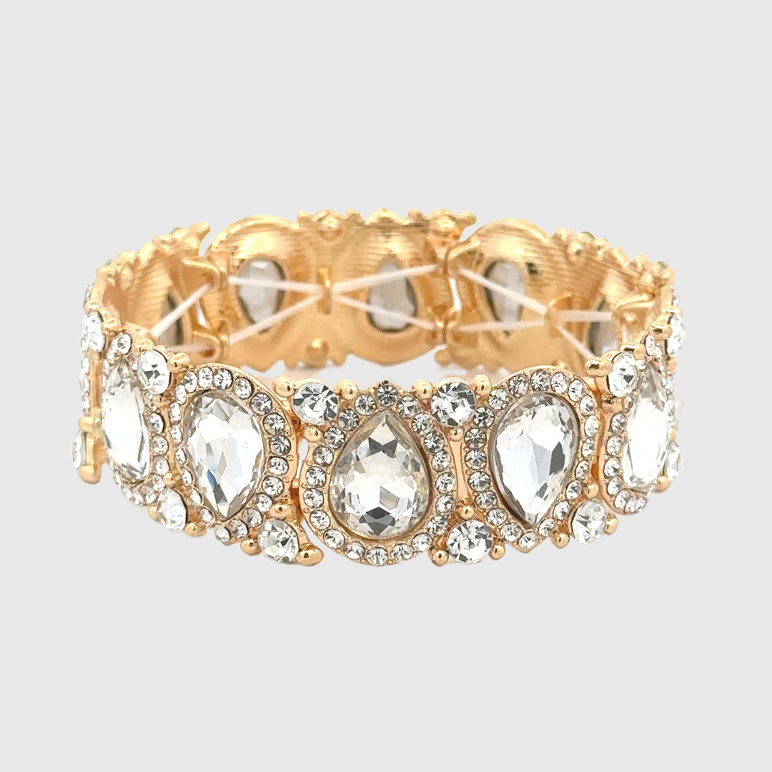Kyma - clear gold teardrop crystal rhinestone stretch bracelet