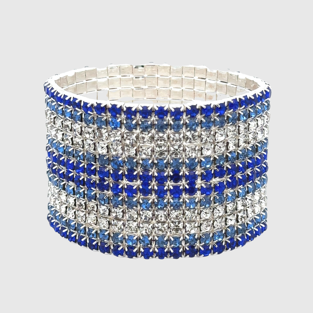 Madison - clear sapphire silver  12 row stretchable cuff bracelet