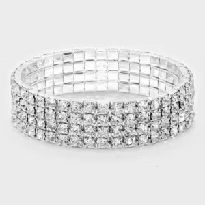 Madison - clear silver 4 row stretch bracelet