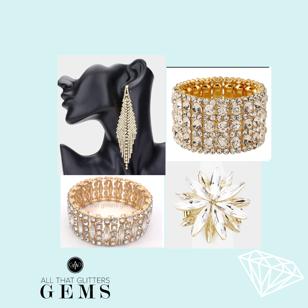 Kimora - clear gold statement rhinestone jewelry set