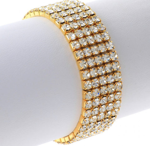 Madison - clear gold 5 row rhinestone stretch bracelet