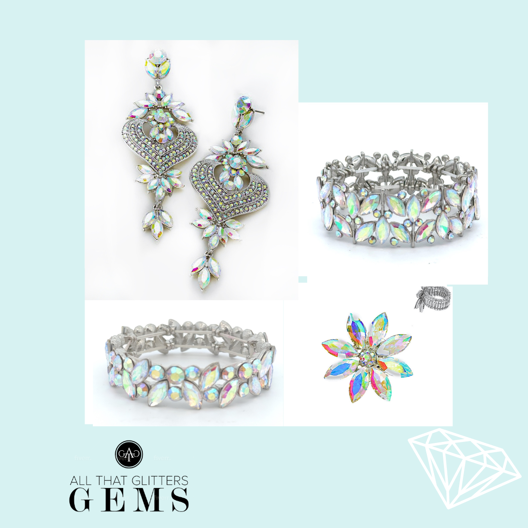 Gianna - AB Silver Floral Rhinestone Jewelry Set