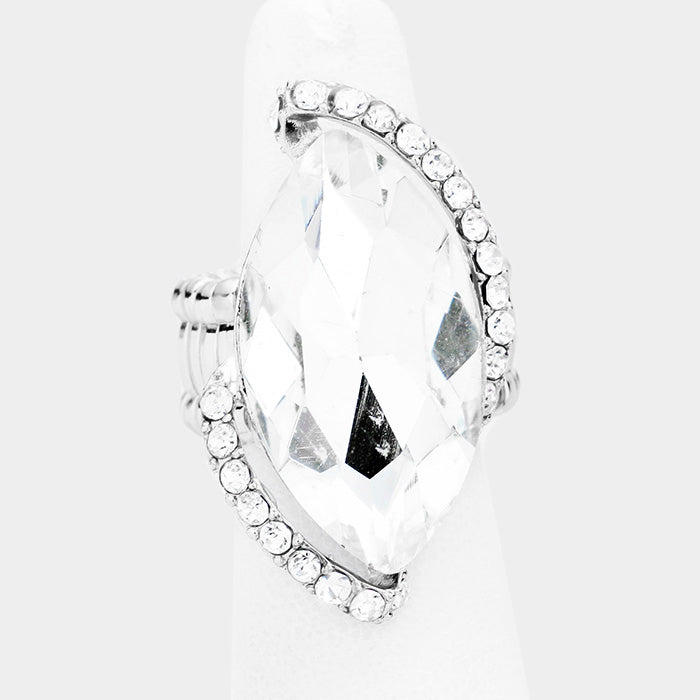 Charisse - clear silver Marquise Stretch Rhinestone Ring