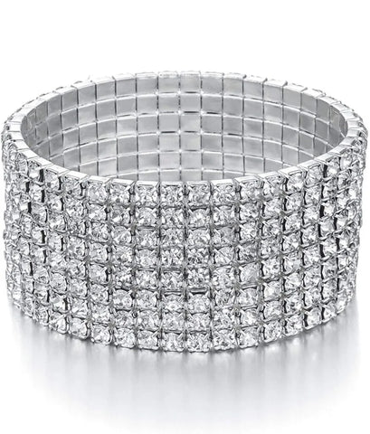 Madison - clear silver 8 row stretch rhinestone bracelet