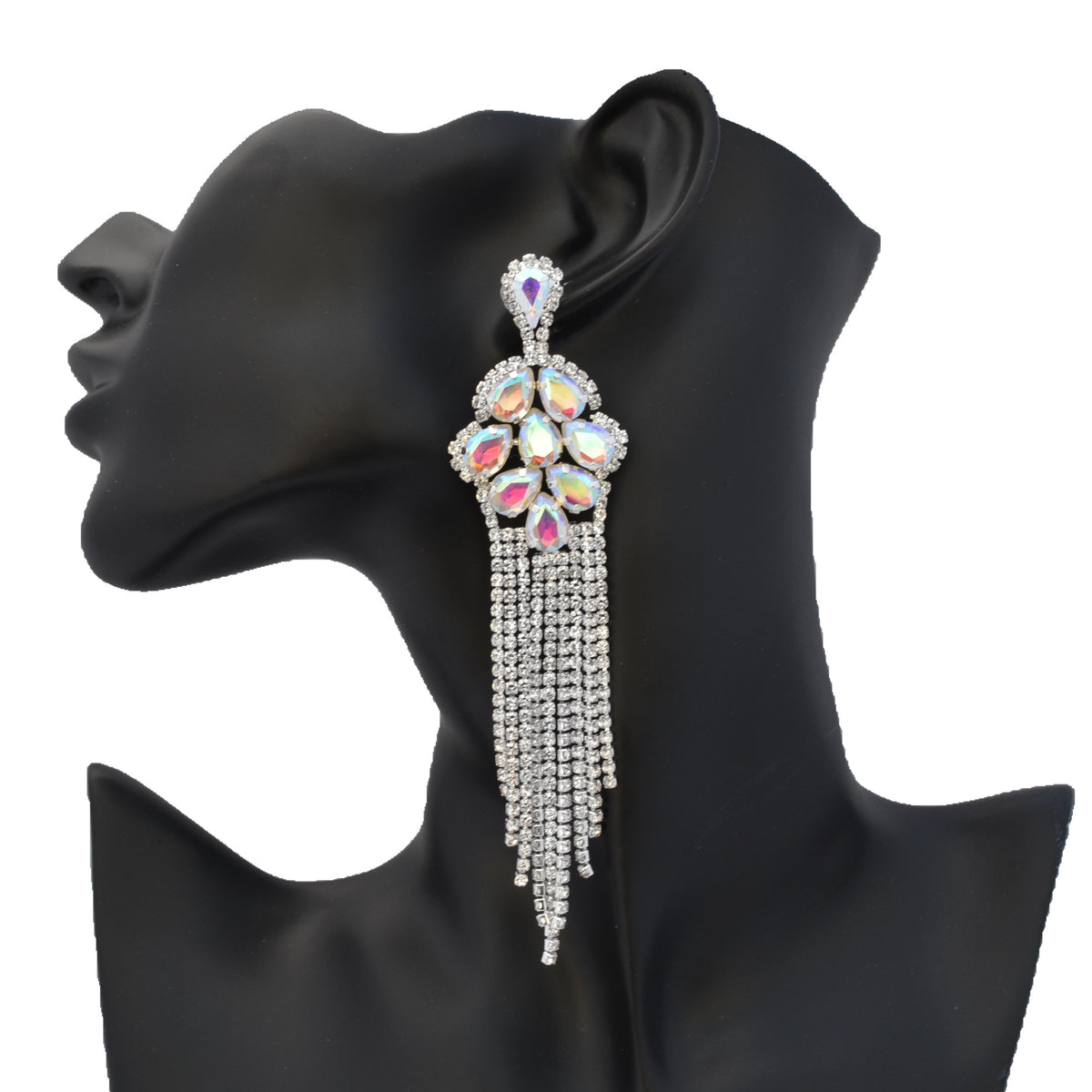 Aaliyah - clear ab silver dangle rhinestone earrings