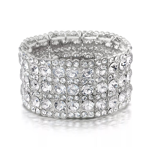 Sanja - clear silver accented rhinestone stretch bracelet