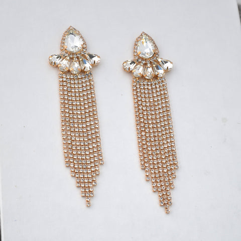 J'ADORE - clear gold cluster dangle rhinestone earrings