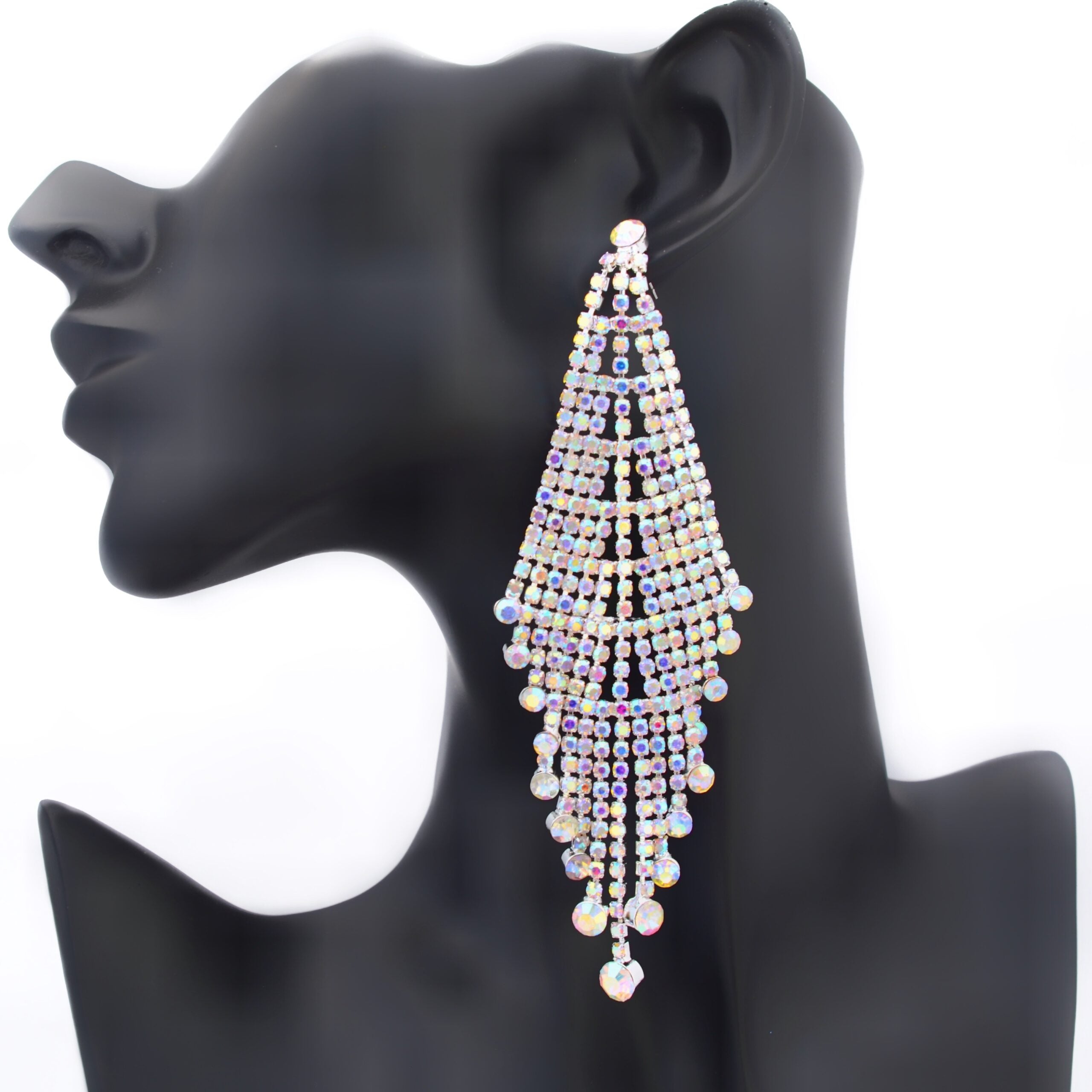 Kylie - ab silver rhinestone chandelier earrings