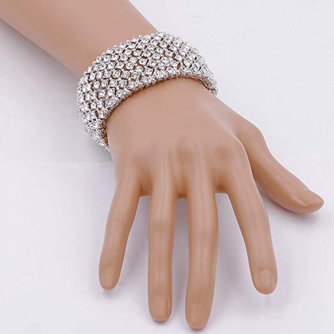 Megan - clear silver Pave Rhinestone Stretch Bracelet)
