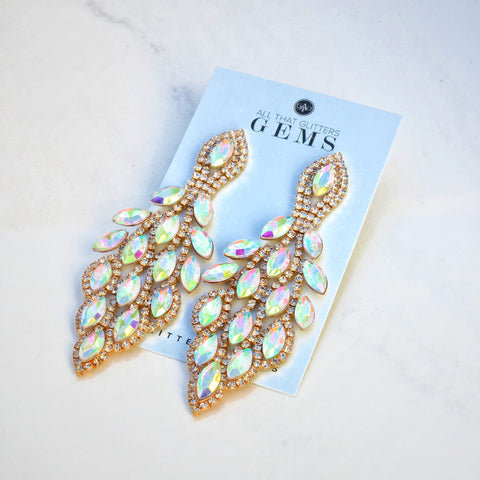 exquisite - clear AB Gold marquise rhinestone drop earrings
