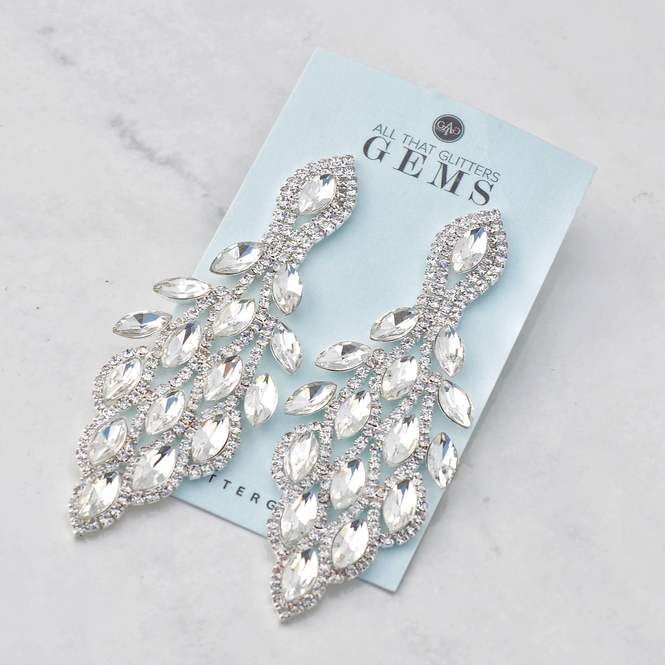 EXQUISITE – clear silver marquise rhinestone earrings