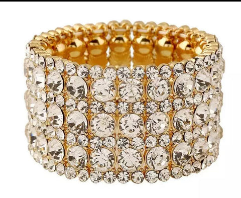 Sanja - clear gold accented rhinestone stretch bracelet