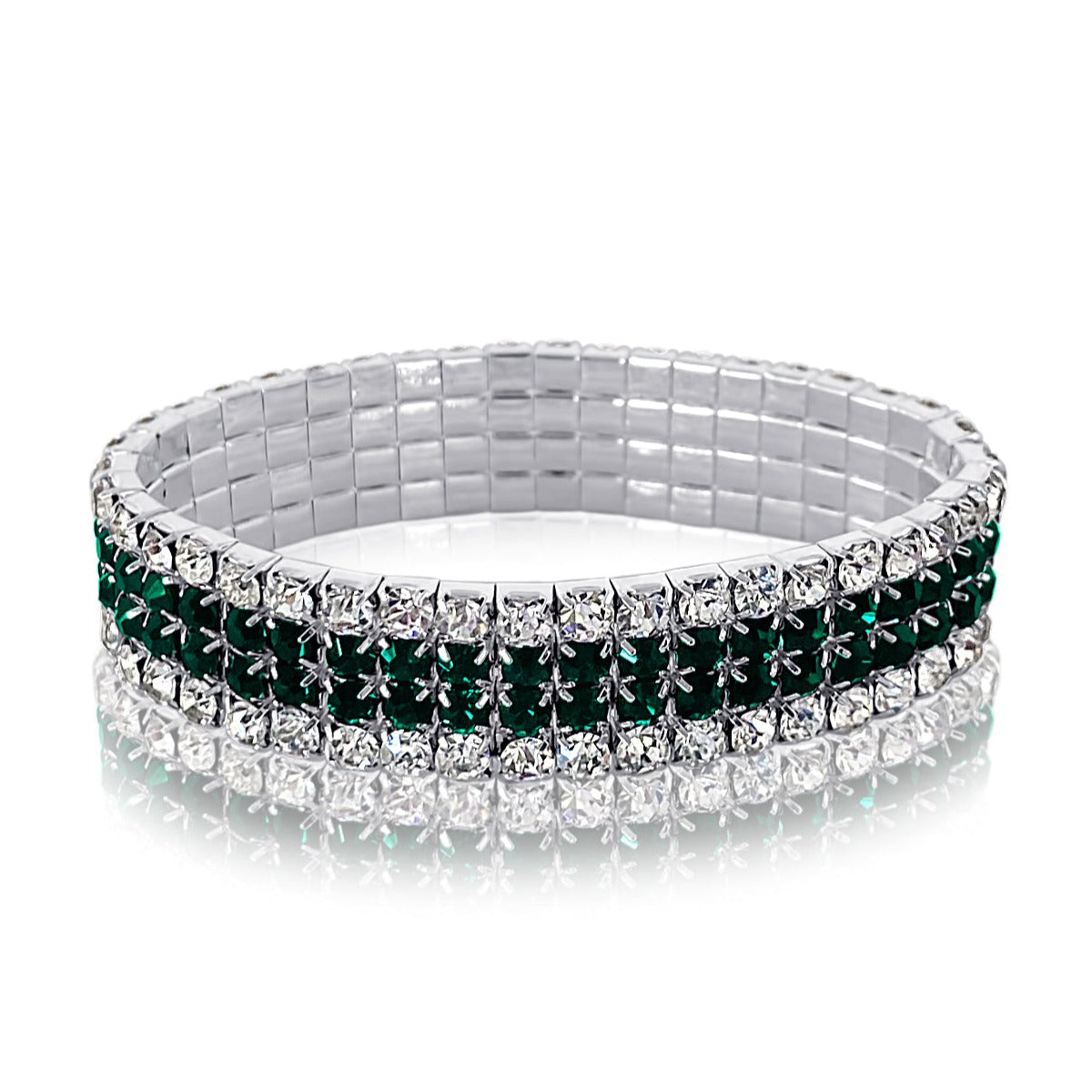 Madison - clear emerald 4 row stretch bracelet