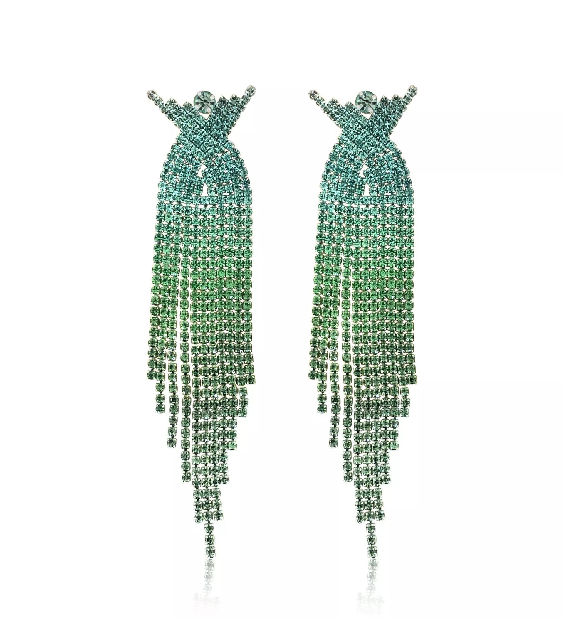 Solange - clear multi green silver 4 piece rhinestone jewelry set