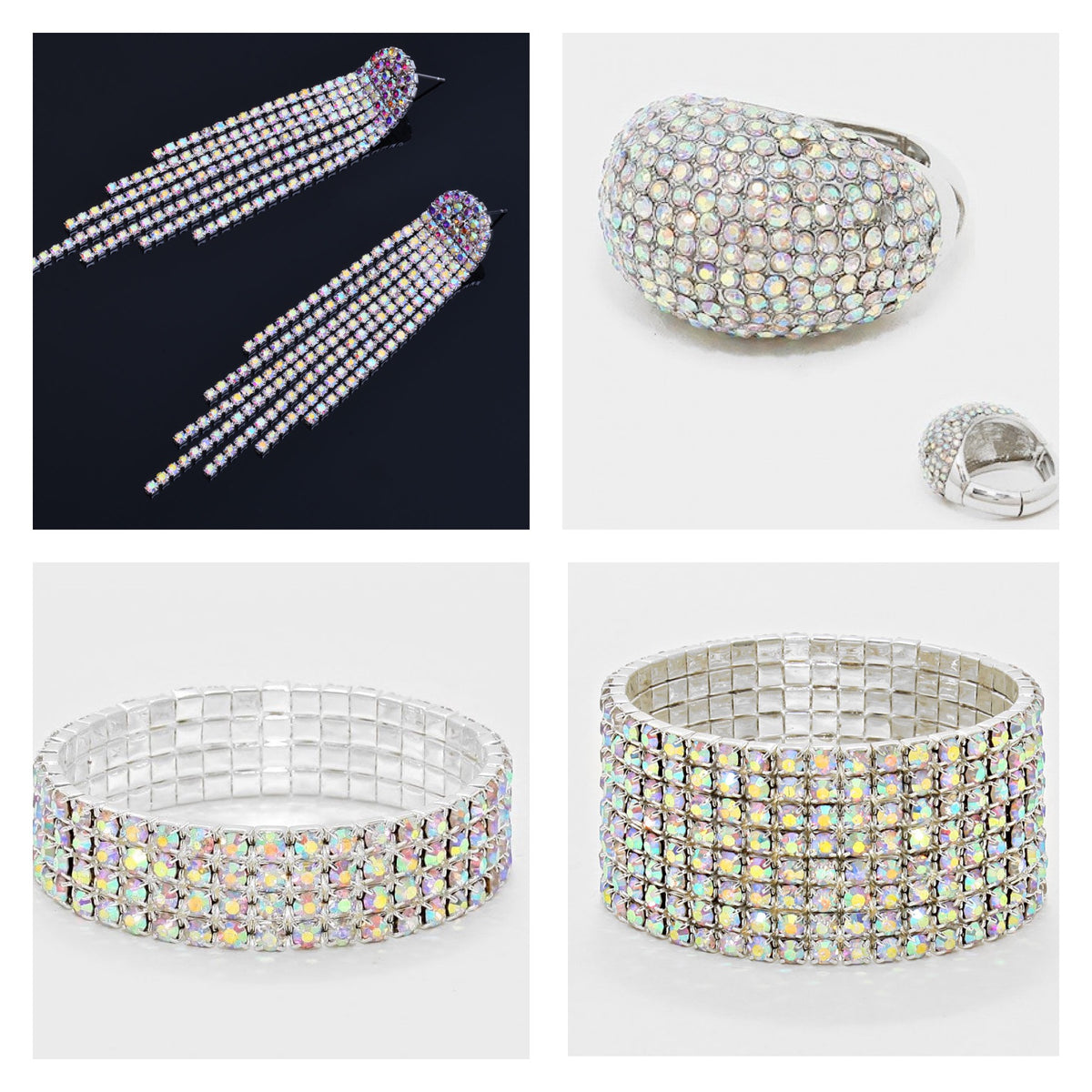 Justine - ab silver 4 piece rhinestone jewelry set
