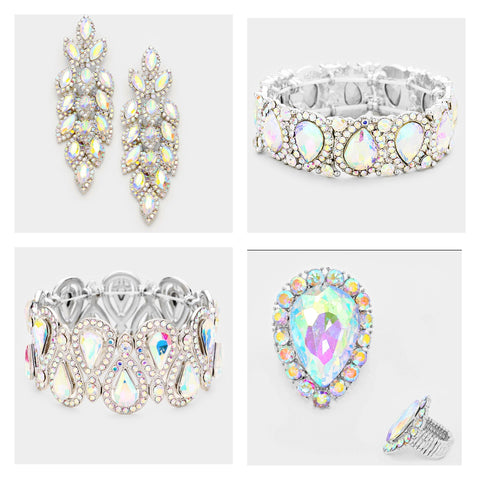 Sydney - ab silver marquise rhinestone jewelry set