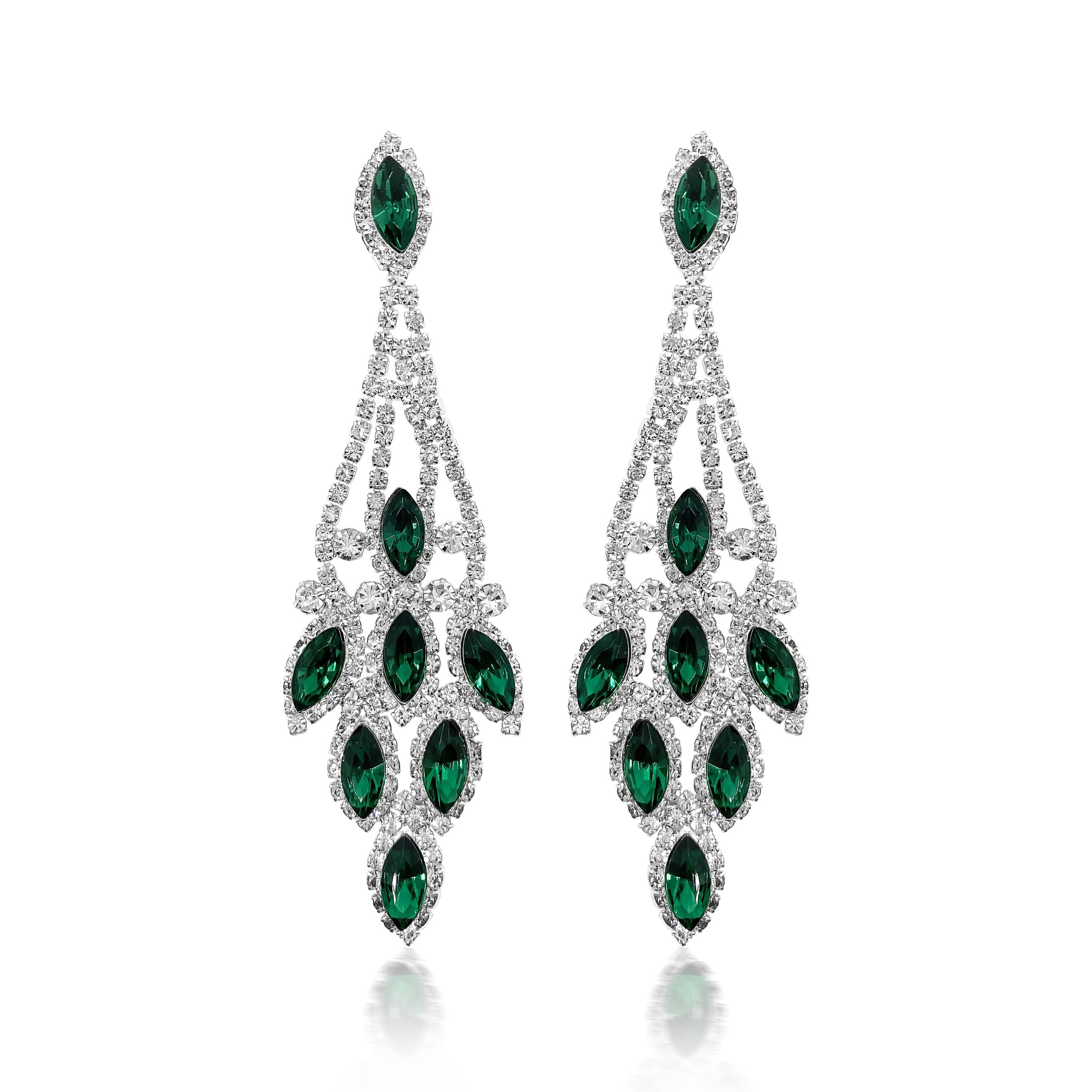 Indira - clear emerald rhinestone jewelry set
