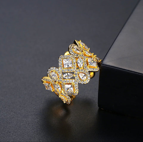 Kinley - clear gold geometric cz adjustable ring