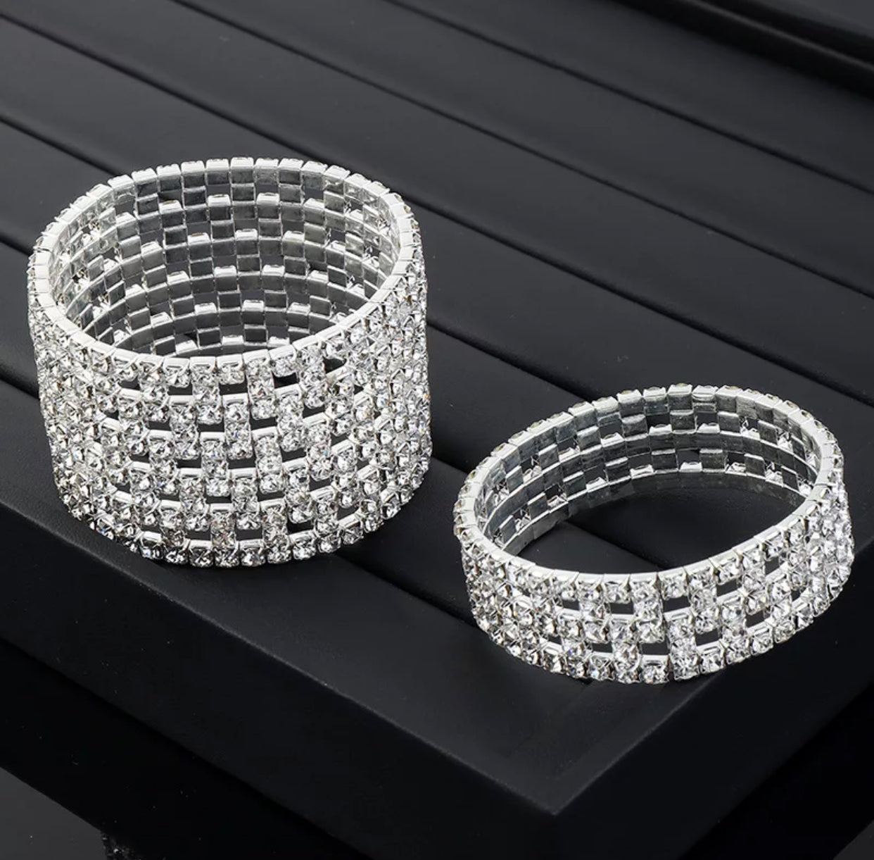 Baby Sharr - silver clear rhinestone mesh bracelet