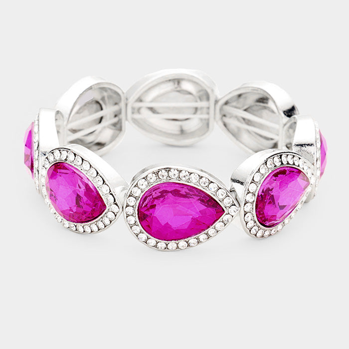 Porsha - purple clear marquise crystal rhinestone stretch bracelet