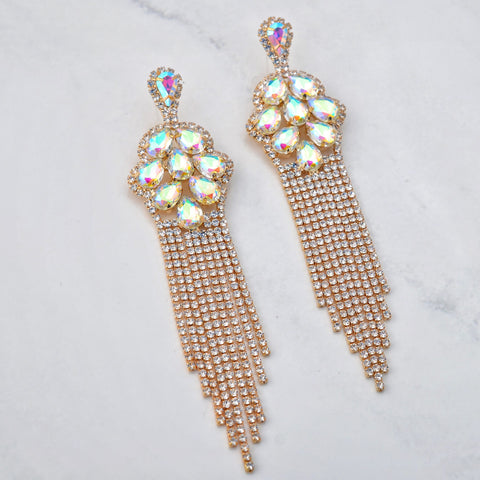 Aaliyah -clear ab gold dangle rhinestone earrings