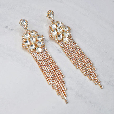 Aaliyah - clear gold dangle rhinestone earrings
