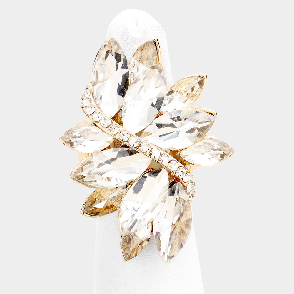 Charisma - clear gold marquise rhinestone stretch ring