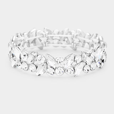 CHLOE - clear silver marquise crystal rhinestone stretch bracelet