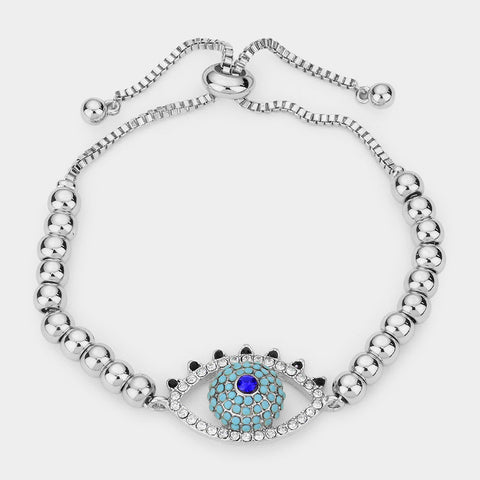 Silver Rhinestone embellished veil eye adjustable bracelet
