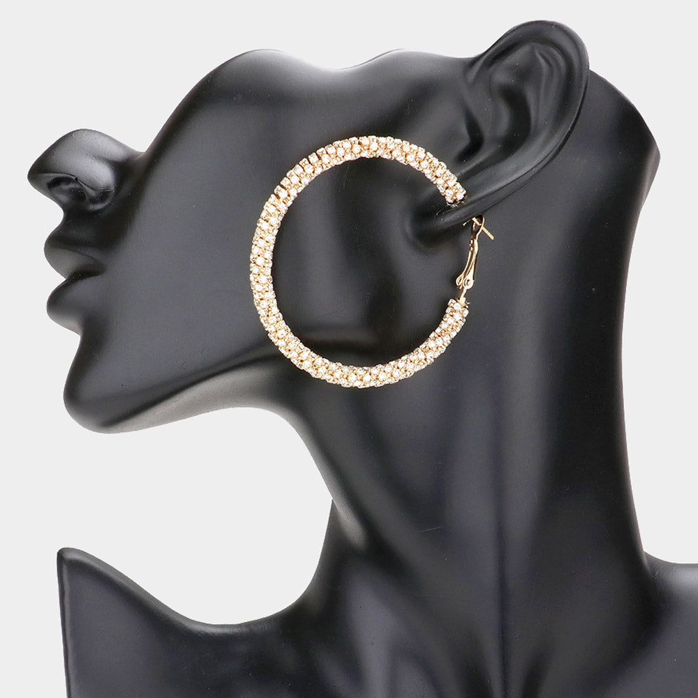 Noelle - clear Gold round rhinestone hoop earrings