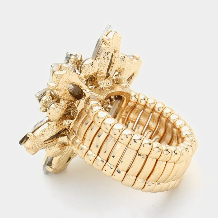 Grace - gold ab floral stretch crystal ring