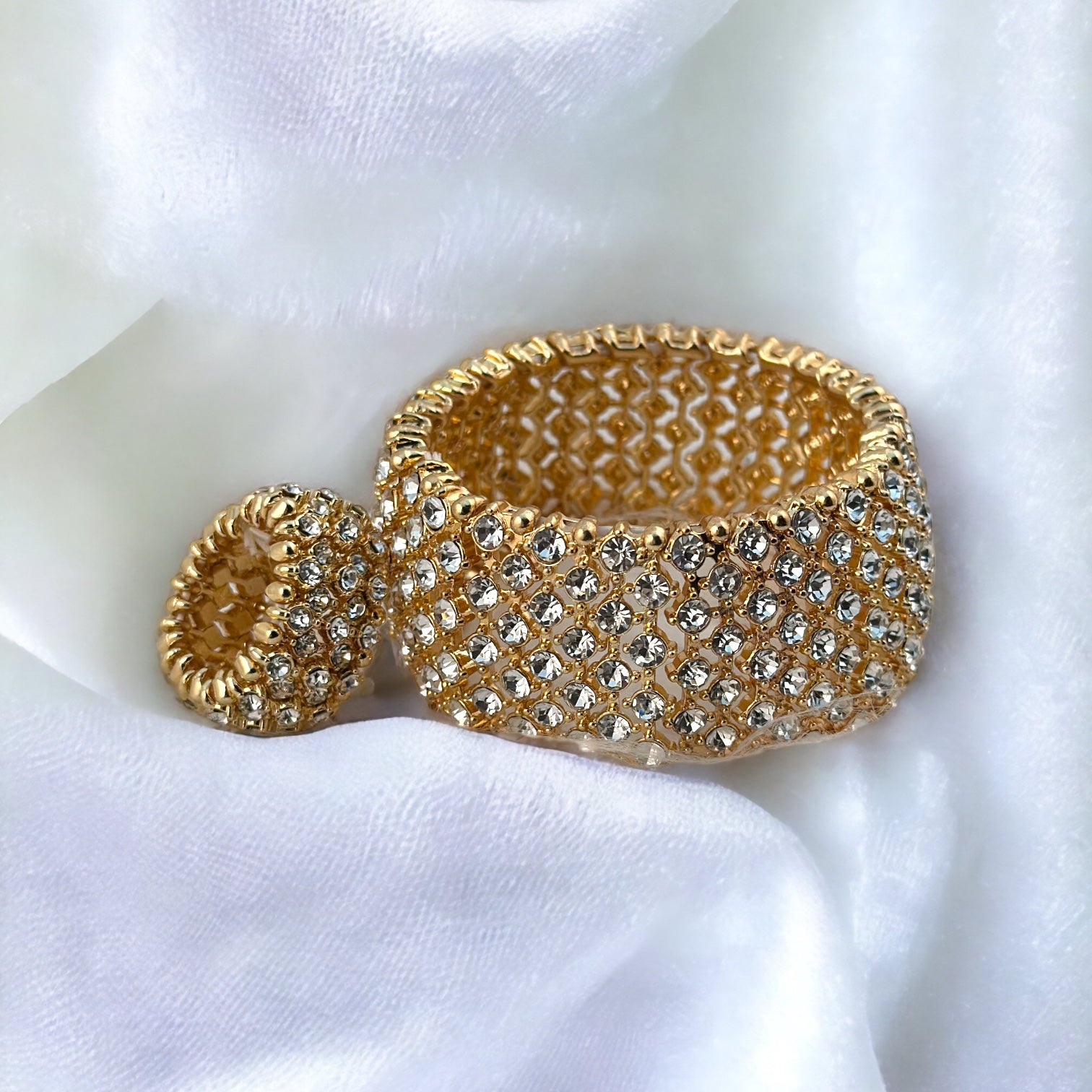 Megan - diamante gold pave stretch rhinestone ring