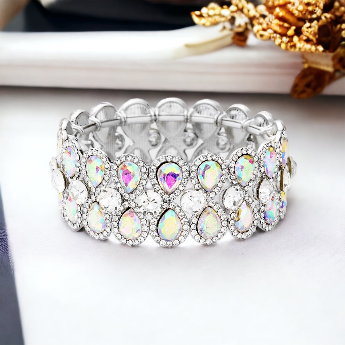 Jessie - clear ab mini teardrop crystal rhinestone stretch bracelet