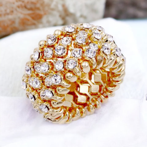 Megan - diamante gold pave stretch rhinestone ring