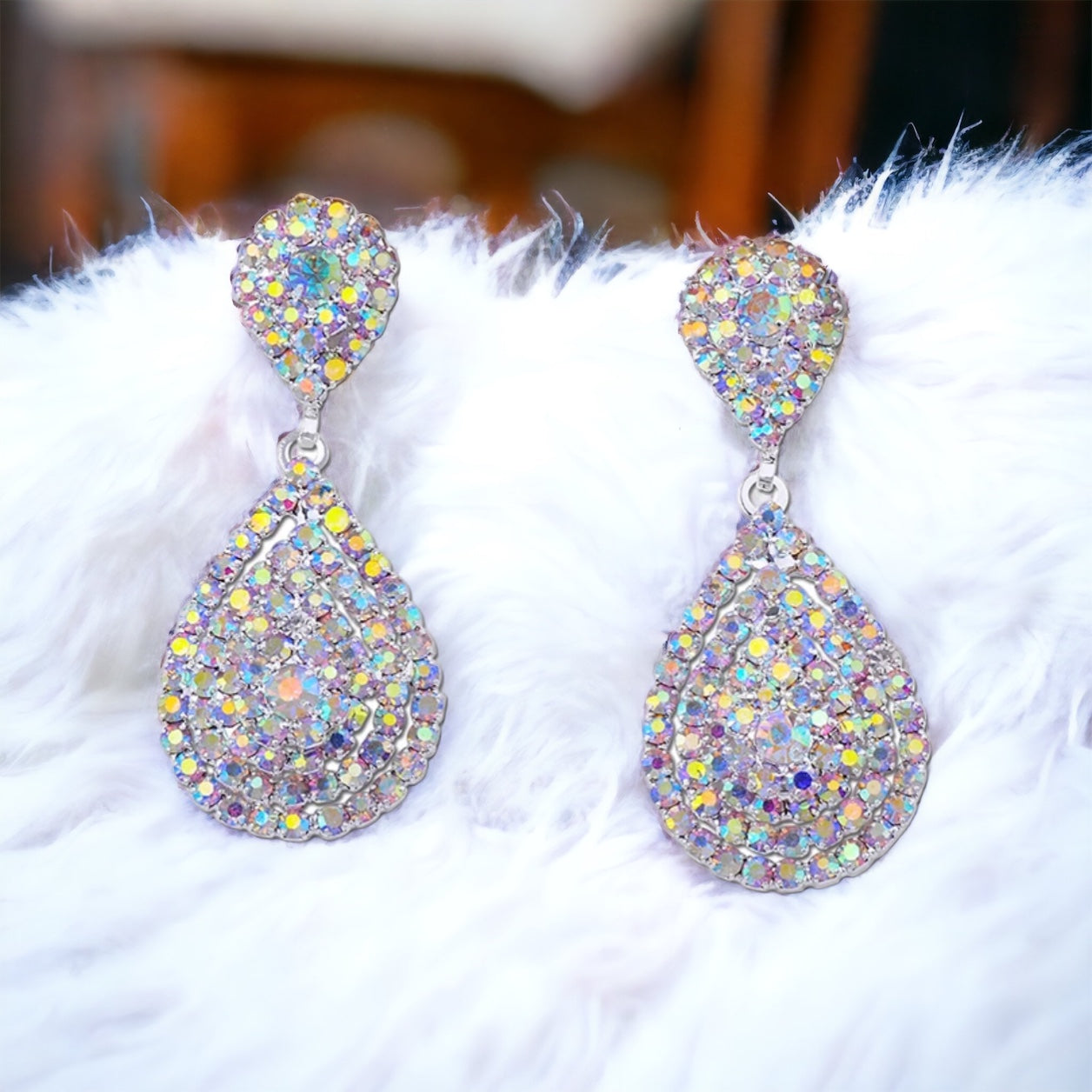 Classy - ab silver pave teardrop earrings
