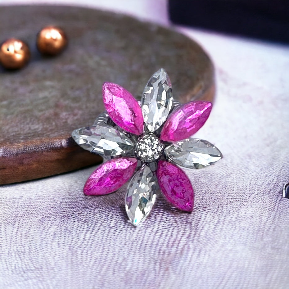 aria - custom colored marquise rhinestone stretch flower ring