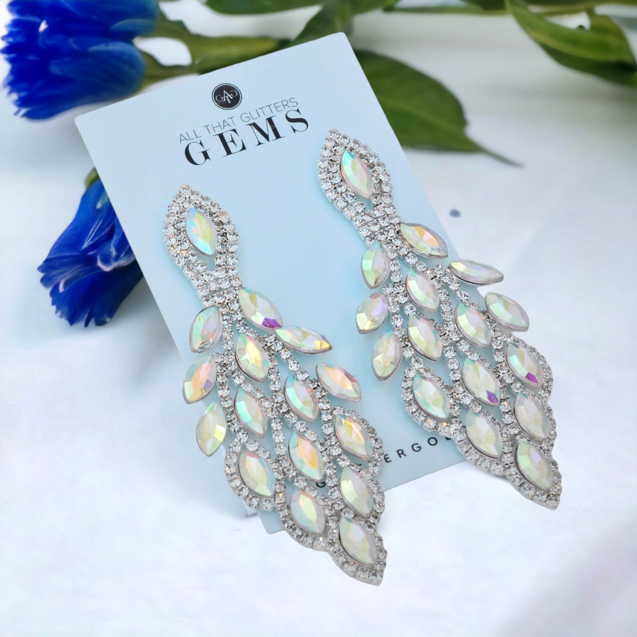Exquisite - clear AB rhinestone marquise drop earrings