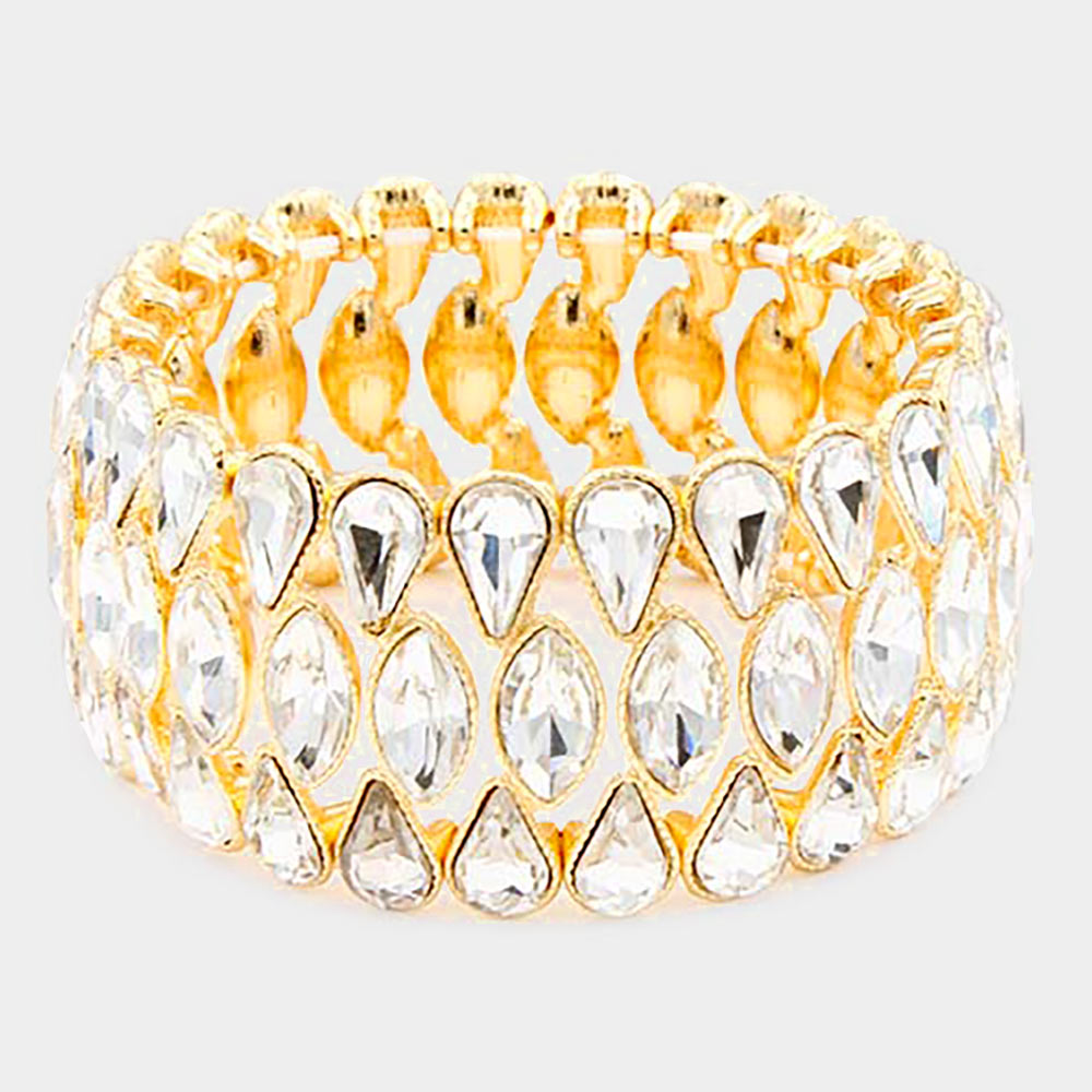 Jade - clear gold teardrop marquise cluster rhinestone bracelet